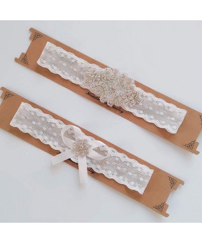 1 Pair Bridal Garter Sets White Lace Trim Rhinestone Bow Leg Band Photo Props for Wedding Anniversary Party - C5197QES8UG $18...