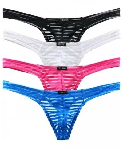 Men's Sexy Transprant Thong Underwear Low Rise See Through Stretch Panties - 4 Pack-b - CY18A5XQ5XS $23.54 G-Strings & Thongs