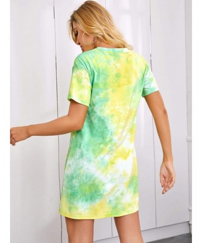 Women Casual Tie Dye Tee Shirt Dress Short Sleeves Basic Sleepwear Dress - Multicolored - CB190X3DDAI $31.75 Nightgowns & Sle...