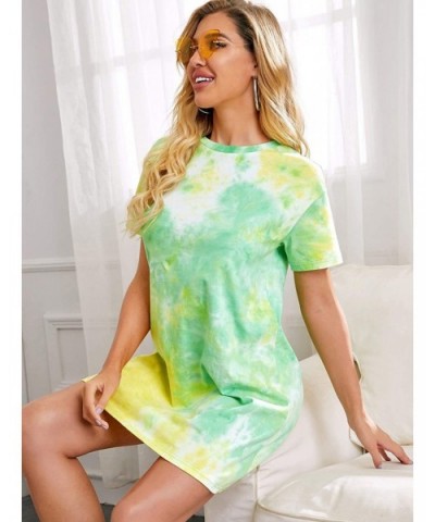 Women Casual Tie Dye Tee Shirt Dress Short Sleeves Basic Sleepwear Dress - Multicolored - CB190X3DDAI $31.75 Nightgowns & Sle...