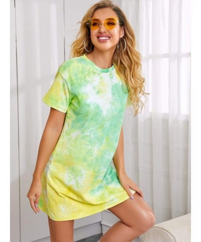 Women Casual Tie Dye Tee Shirt Dress Short Sleeves Basic Sleepwear Dress - Multicolored - CB190X3DDAI $31.75 Nightgowns & Sle...