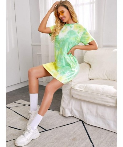 Women Casual Tie Dye Tee Shirt Dress Short Sleeves Basic Sleepwear Dress - Multicolored - CB190X3DDAI $31.75 Nightgowns & Sle...