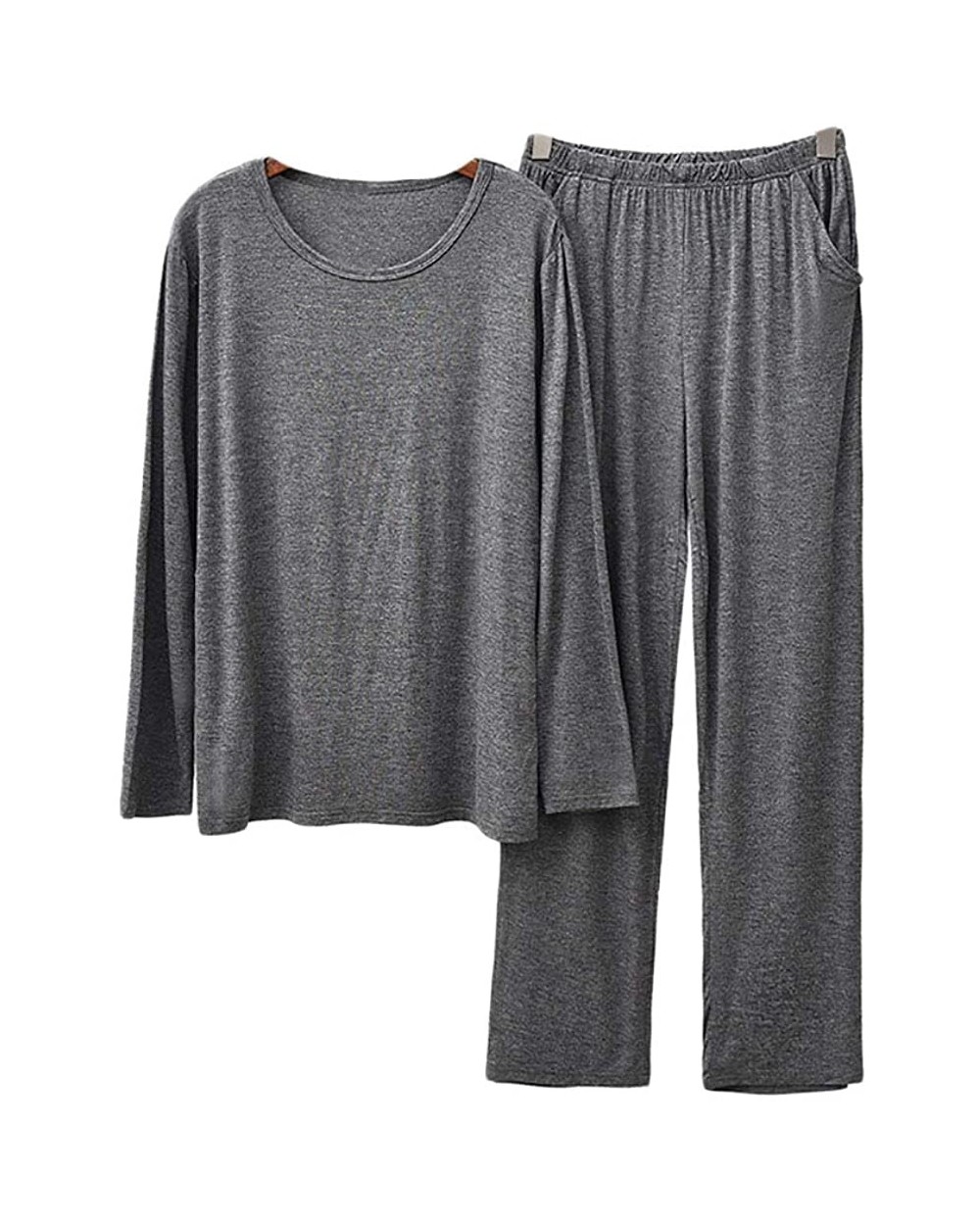 Men's Long Sleeve Crew Neck Soft Sleepwear Pajamas Lounge Set - Drak Gray - C2192W930SG $40.71 Sleep Sets