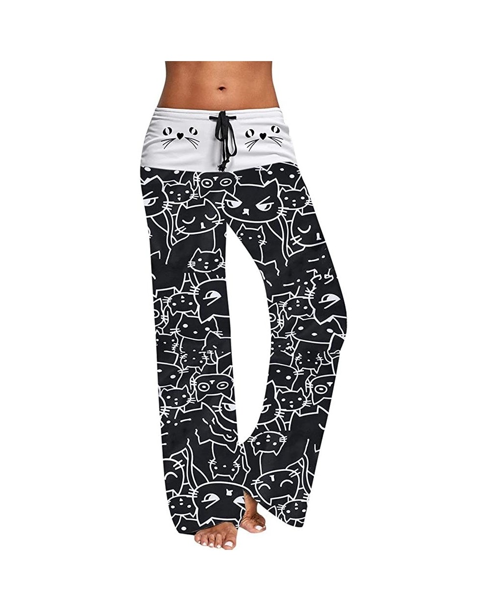 Women's Comfy Casual Pajama Pants Floral Print Drawstring Palazzo Lounge Pants Wide Leg Pant - Black-3 - CE1940DGQC9 $25.03 B...