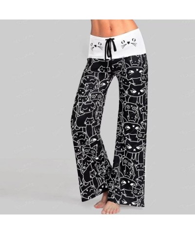 Women's Comfy Casual Pajama Pants Floral Print Drawstring Palazzo Lounge Pants Wide Leg Pant - Black-3 - CE1940DGQC9 $25.03 B...