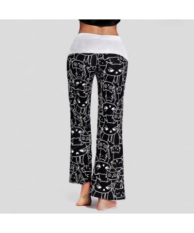 Women's Comfy Casual Pajama Pants Floral Print Drawstring Palazzo Lounge Pants Wide Leg Pant - Black-3 - CE1940DGQC9 $25.03 B...