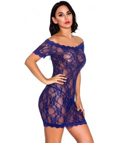 New Womens Plus Size Sexy Lingerie Chemise Lace Badydoll Off Shoulder Sleepwear - Blue - CP18XSRI5OR $22.28 Slips