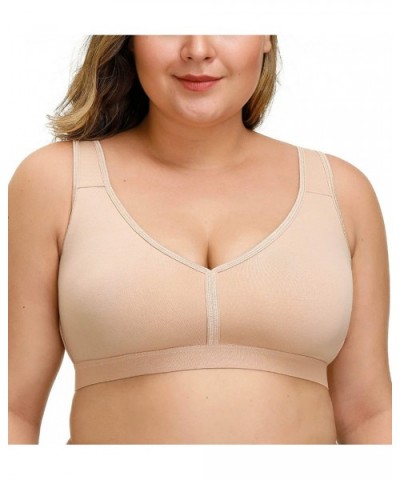 Women's Comfort Embroidered Lace Non Foam Wirefree Lift Cotton Everyday Bra - Beige - CB1939M4Q80 $31.07 Bras