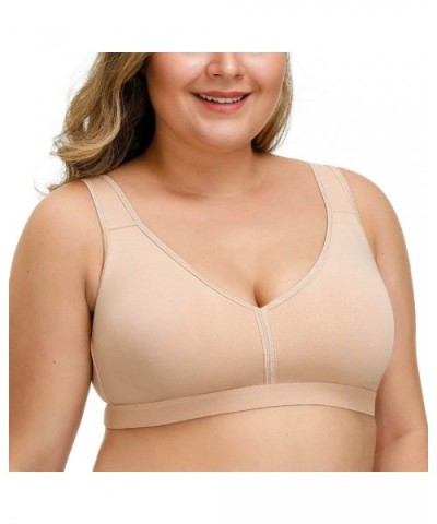 Women's Comfort Embroidered Lace Non Foam Wirefree Lift Cotton Everyday Bra - Beige - CB1939M4Q80 $31.07 Bras