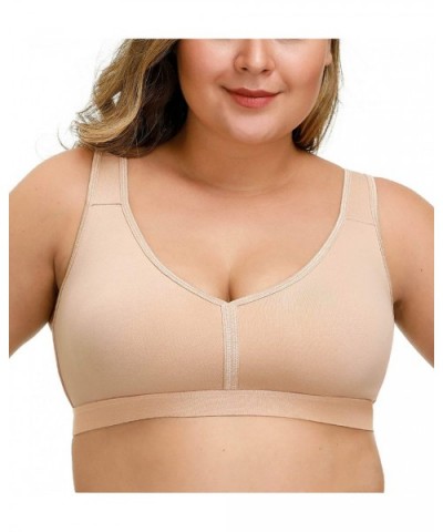 Women's Comfort Embroidered Lace Non Foam Wirefree Lift Cotton Everyday Bra - Beige - CB1939M4Q80 $31.07 Bras