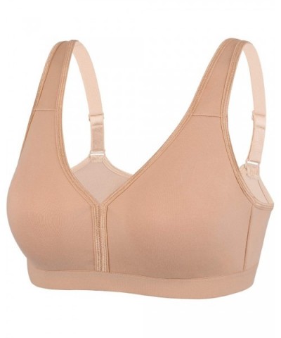 Women's Comfort Embroidered Lace Non Foam Wirefree Lift Cotton Everyday Bra - Beige - CB1939M4Q80 $31.07 Bras