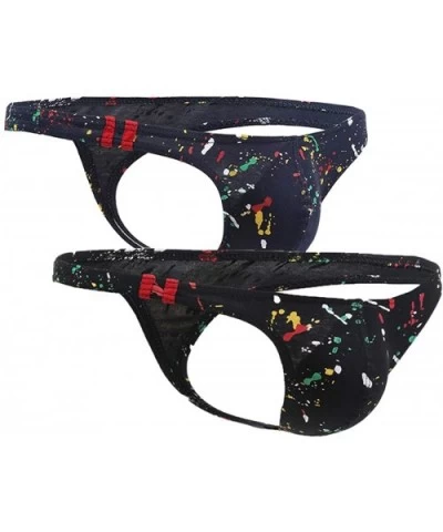 Men Thong G-String Jockstrap Graffiti Gay T-Back Panties Underwear Sexy Thongs - 2pcs (Navy-black) - CI18ZQSRQH2 $14.77 G-Str...