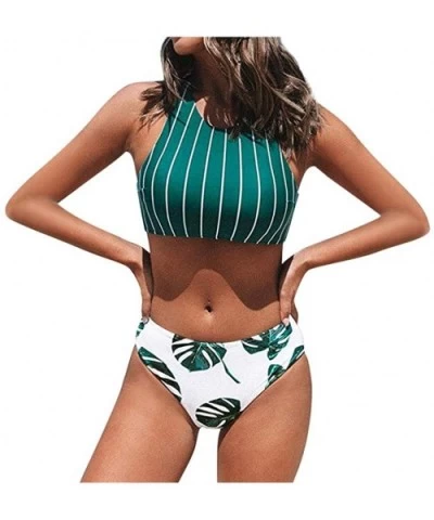 Womens Printed High Waist Two-Piece Swimsuit Sexy Swimwear Summer Beachwear - Green - CD1953RHYGU $21.02 Garters & Garter Belts