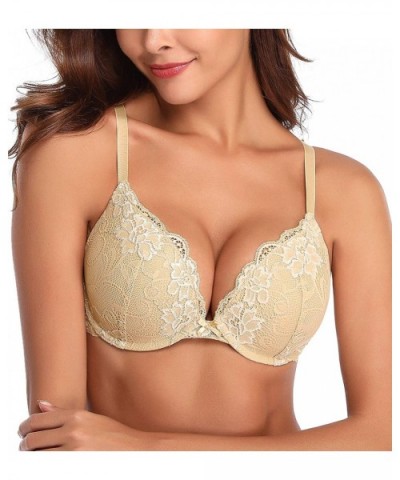 Women's Push Up Lace Bra Comfort Padded Underwire Bra Lift Up Add One Cup - Beige - C318X33CXZO $42.83 Bras