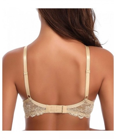 Women's Push Up Lace Bra Comfort Padded Underwire Bra Lift Up Add One Cup - Beige - C318X33CXZO $42.83 Bras