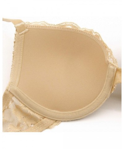 Women's Push Up Lace Bra Comfort Padded Underwire Bra Lift Up Add One Cup - Beige - C318X33CXZO $42.83 Bras