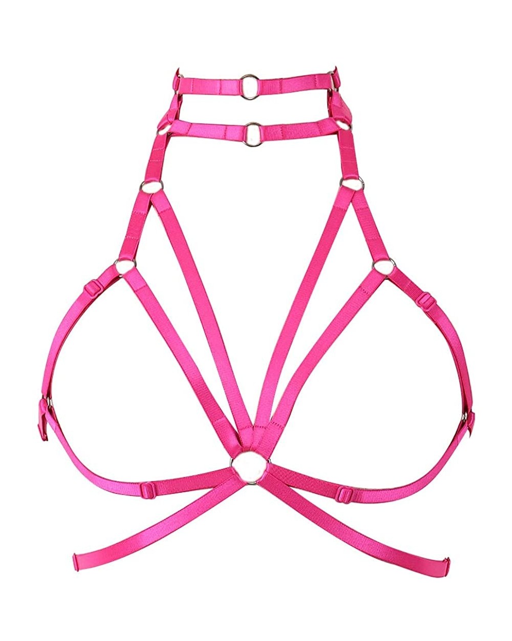 Strappy Harness Tops Cupless Bra Body Cross Punk Gothic Rave Dance Plus Size - Rose Red - C618CCMKYCI $25.09 Bras