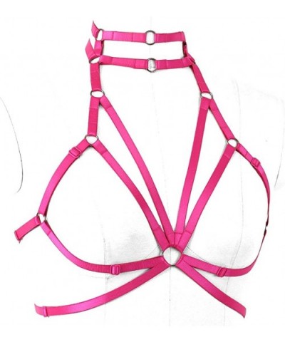 Strappy Harness Tops Cupless Bra Body Cross Punk Gothic Rave Dance Plus Size - Rose Red - C618CCMKYCI $25.09 Bras