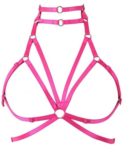 Strappy Harness Tops Cupless Bra Body Cross Punk Gothic Rave Dance Plus Size - Rose Red - C618CCMKYCI $25.09 Bras