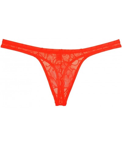 Men's Jacquard G-String Underpants Low-Rise See-Through T-Back Mesh Thong - Orange Red - CQ192SMQ4HO $13.19 G-Strings & Thongs