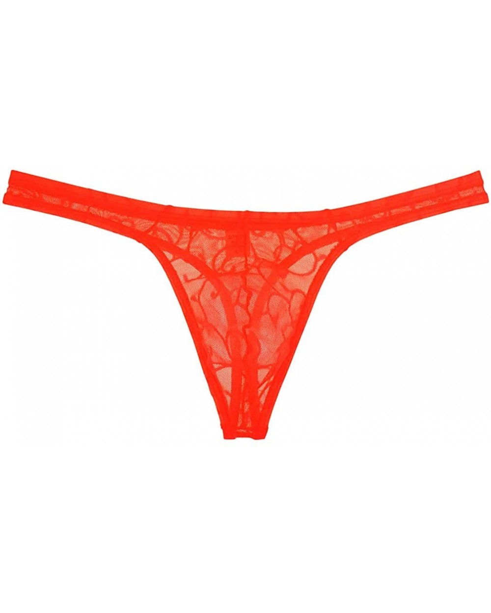 Men's Jacquard G-String Underpants Low-Rise See-Through T-Back Mesh Thong - Orange Red - CQ192SMQ4HO $13.19 G-Strings & Thongs