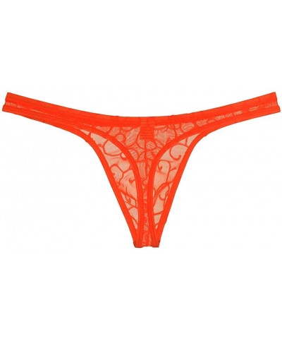 Men's Jacquard G-String Underpants Low-Rise See-Through T-Back Mesh Thong - Orange Red - CQ192SMQ4HO $13.19 G-Strings & Thongs