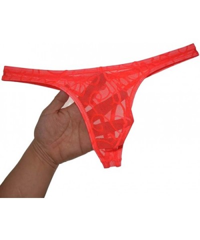 Men's Jacquard G-String Underpants Low-Rise See-Through T-Back Mesh Thong - Orange Red - CQ192SMQ4HO $13.19 G-Strings & Thongs