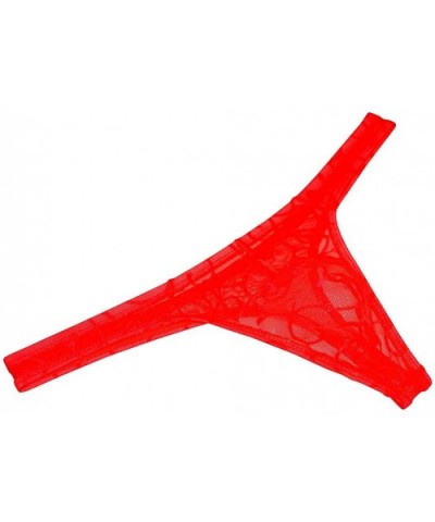 Men's Jacquard G-String Underpants Low-Rise See-Through T-Back Mesh Thong - Orange Red - CQ192SMQ4HO $13.19 G-Strings & Thongs