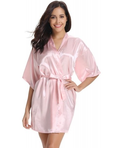 Women's Satin Robe Short Kimono for Bride & Bridesmaid Wedding Party Robes with Gold Glitter or Rhinestones - Pink(maid of Ho...