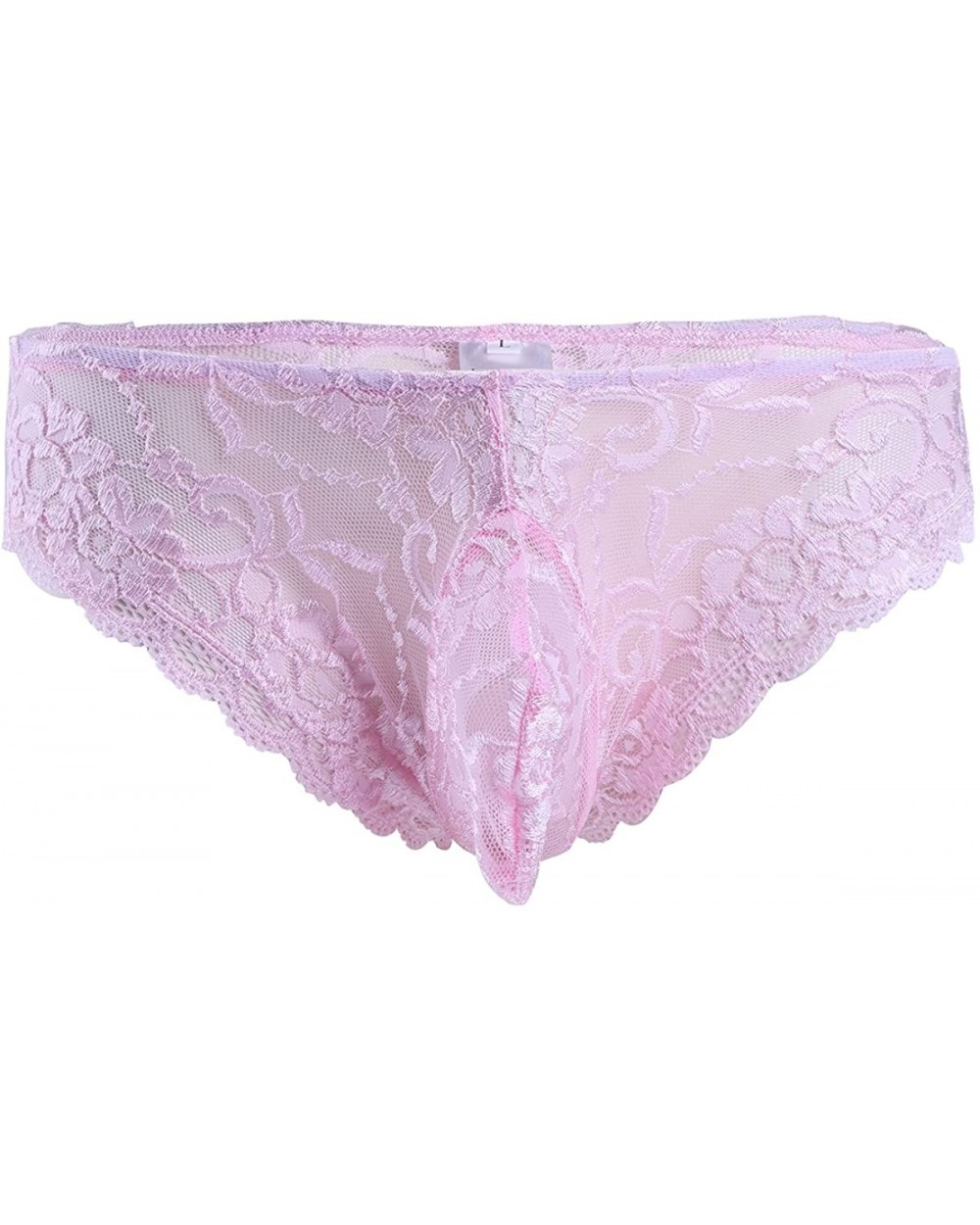 Sissy Pouch Panties Mens Sexy Lace Bikini Briefs Thong Sheer Crossdress Underwear Nightwear - Pink - CN1932GUE36 $22.30 Briefs