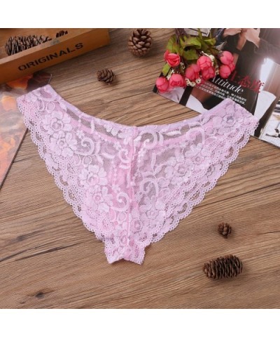 Sissy Pouch Panties Mens Sexy Lace Bikini Briefs Thong Sheer Crossdress Underwear Nightwear - Pink - CN1932GUE36 $22.30 Briefs