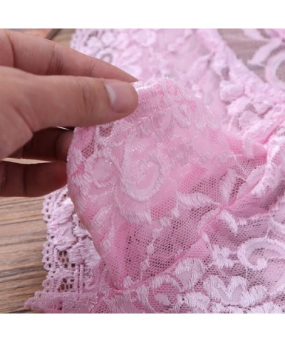 Sissy Pouch Panties Mens Sexy Lace Bikini Briefs Thong Sheer Crossdress Underwear Nightwear - Pink - CN1932GUE36 $22.30 Briefs