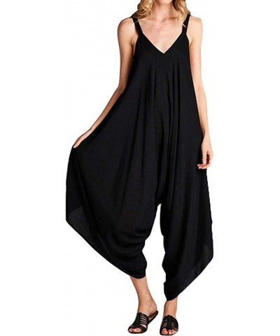 Womens Jumpsuit Strappy V Neck Bandage Loose Playsuit Party - B Black - CJ18TD4RS0S $31.13 Sets