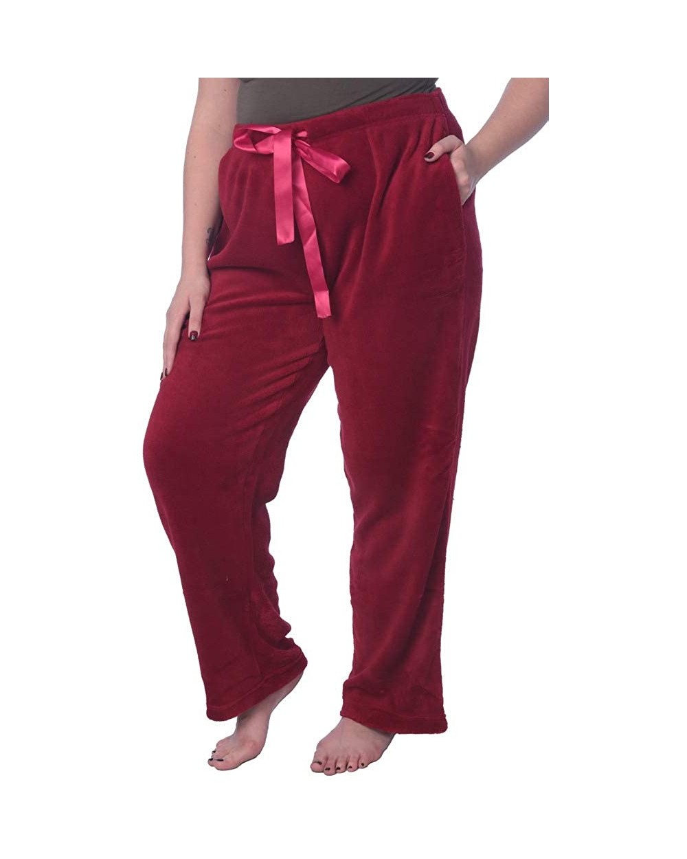 Women's Soft Plush Lounge Pants Coral Fleece Plus Size Long Pajama Pants - Solid Maroon - CL19E2UD6AW $21.89 Bottoms