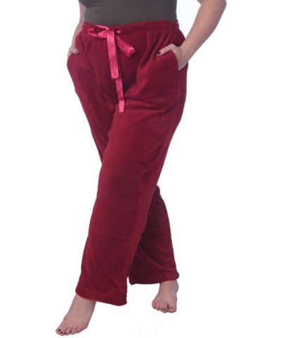 Women's Soft Plush Lounge Pants Coral Fleece Plus Size Long Pajama Pants - Solid Maroon - CL19E2UD6AW $21.89 Bottoms