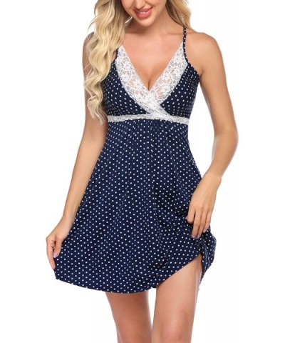 Sleepwear Womens Chemise Nightgown Full Slips Lace Sling Dress Sexy Lingerie S-XXL - Navy Polka Dot - C8199DW5R8U $28.00 Baby...