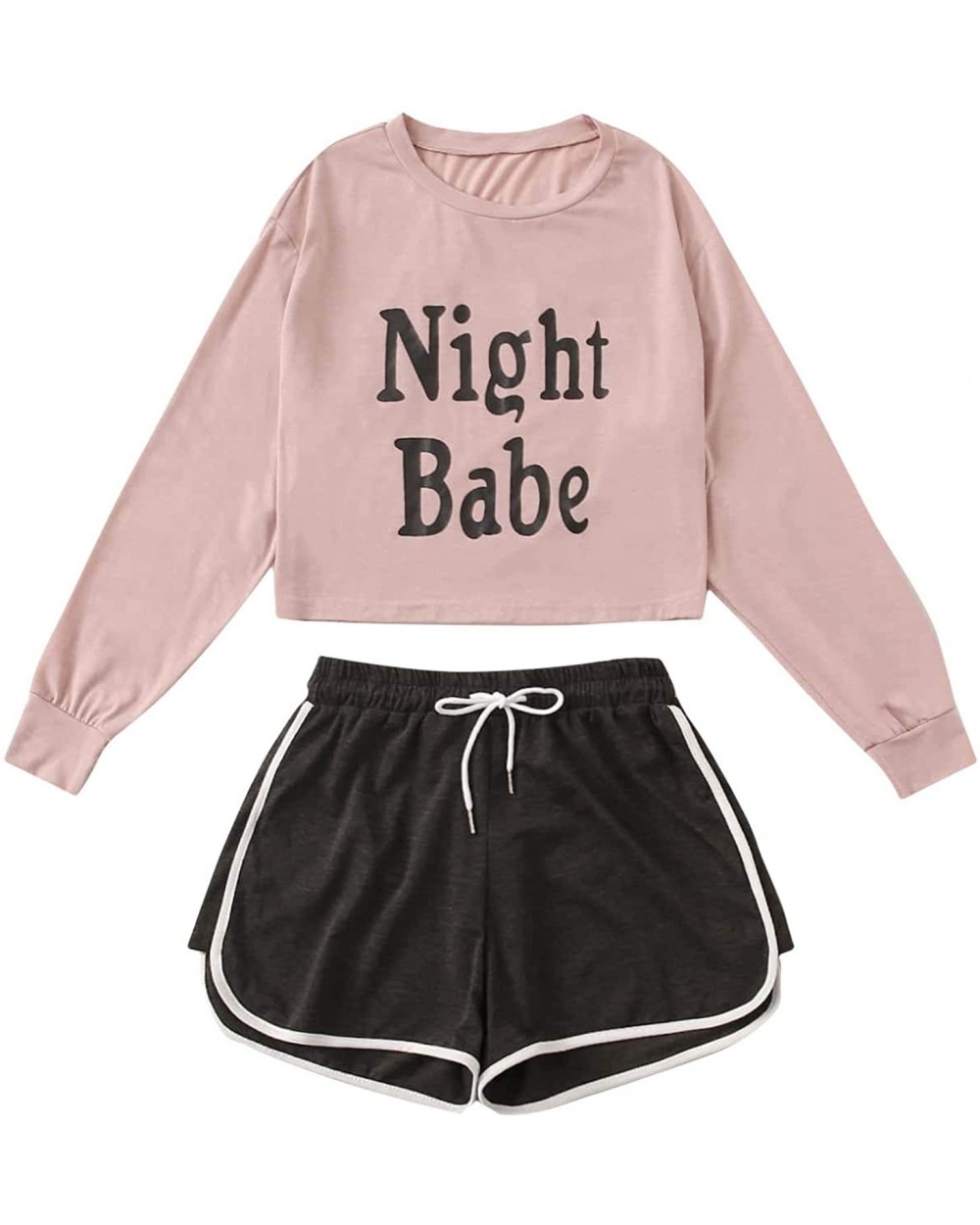 Women's Letter Print Long Sleeve Top and Shorts Two Piece Pajama Set - Pink*1 - CD19C4S5K7E $36.35 Sets