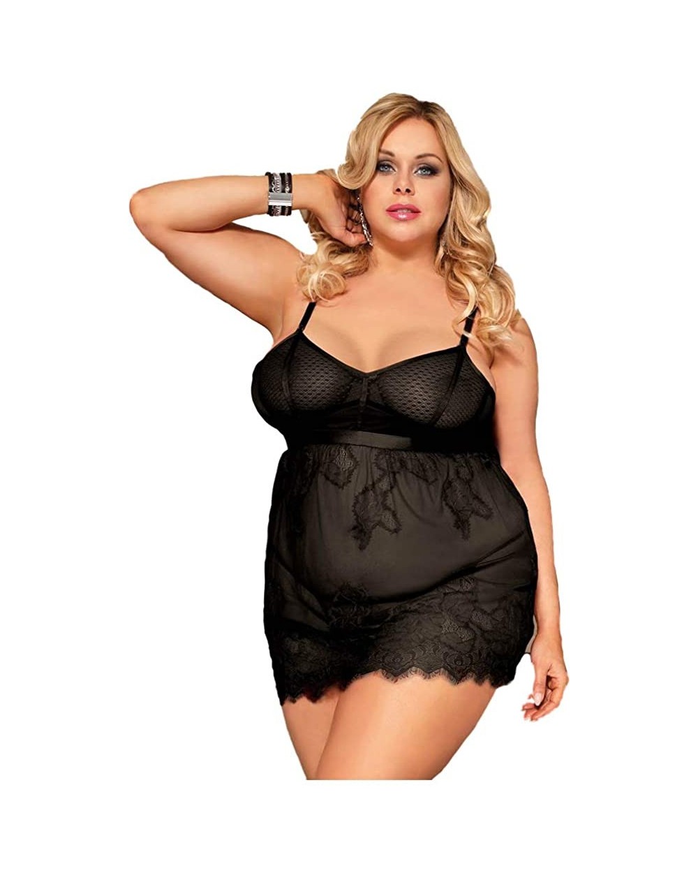 Women Plus Size Elegant Lace Sexy Babydoll Backless Sleepwear - Black-3 - CY19D69475G $35.59 Baby Dolls & Chemises