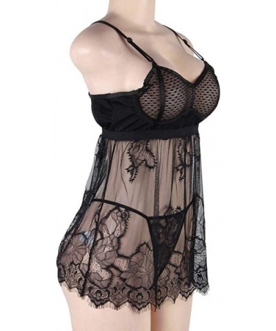 Women Plus Size Elegant Lace Sexy Babydoll Backless Sleepwear - Black-3 - CY19D69475G $35.59 Baby Dolls & Chemises