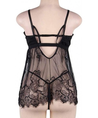 Women Plus Size Elegant Lace Sexy Babydoll Backless Sleepwear - Black-3 - CY19D69475G $35.59 Baby Dolls & Chemises