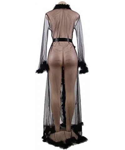 Stunning and Gorgeous Robe Perspective Sheer Sleepwear with Faux Fur - Black - CR19CGTD4HL $41.35 Robes