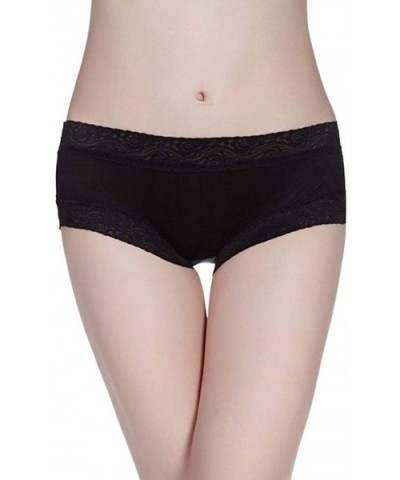 Women's 100% Silk Knitted Lace Midrise Panties Boyshort - Black - CX11LOMFPNH $25.29 Panties