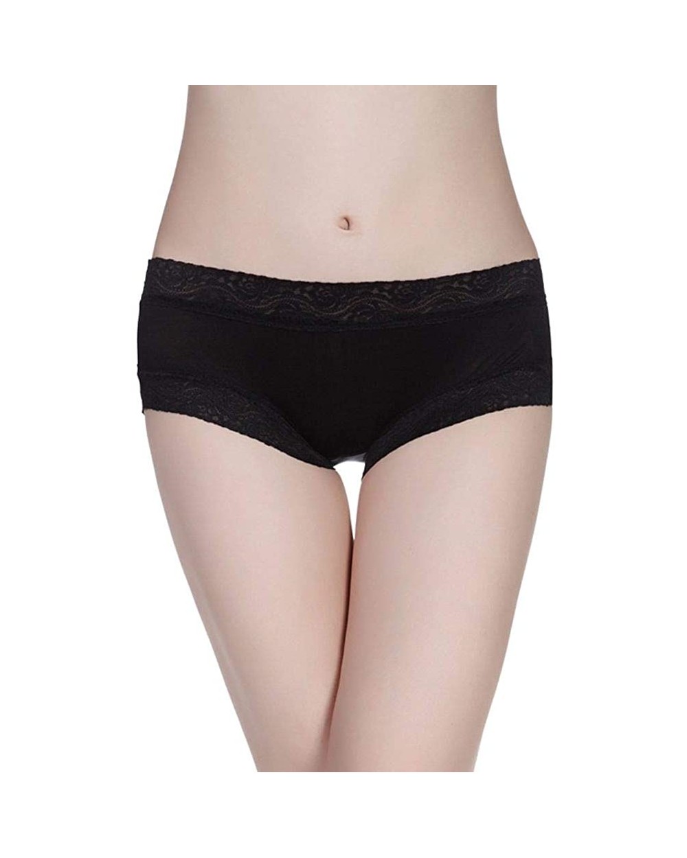 Women's 100% Silk Knitted Lace Midrise Panties Boyshort - Black - CX11LOMFPNH $25.29 Panties