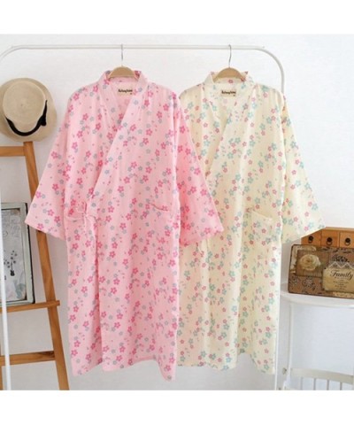 Women's Cotton Kimono Long Sleeve Daisy Printed Bathrobe Sleepwear - Pink Flowers - CH185N8LUX7 $55.02 Robes