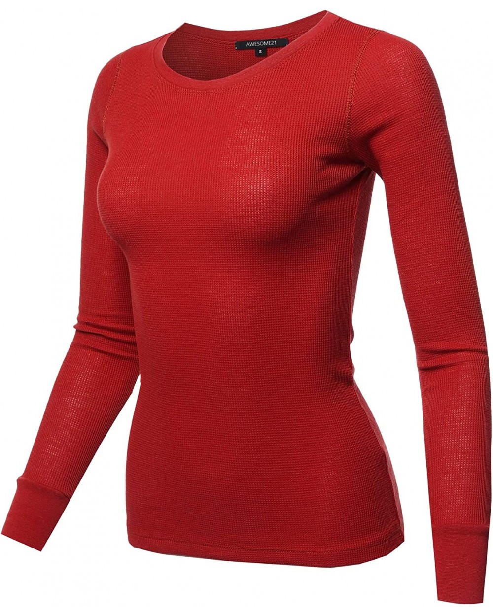 Women's Casual Solid Basic Crew Neck Long Sleeves Thermal Top - Aawtel0016 Scarlet Red - CS18Y38RK4K $15.58 Thermal Underwear