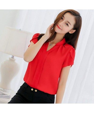 Fashion Womens Casual Chiffon Short Sleeve Splice Lace Crop Top Blouse - Red-b - CI18SXMYUAD $20.99 Shapewear