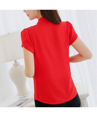 Fashion Womens Casual Chiffon Short Sleeve Splice Lace Crop Top Blouse - Red-b - CI18SXMYUAD $20.99 Shapewear