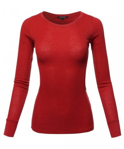 Women's Casual Solid Basic Crew Neck Long Sleeves Thermal Top - Aawtel0016 Scarlet Red - CS18Y38RK4K $15.58 Thermal Underwear