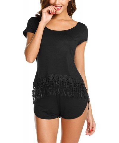 Women Short Pajama Set Short Sleeve Sleepwear Nightwear Set Short PJS - Short Sleeve-black - C6188GTS6MK $16.86 Sets