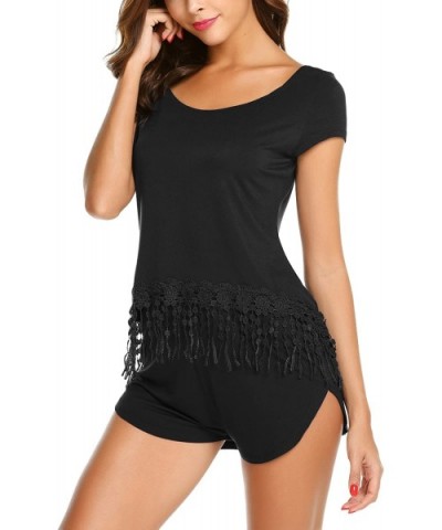 Women Short Pajama Set Short Sleeve Sleepwear Nightwear Set Short PJS - Short Sleeve-black - C6188GTS6MK $16.86 Sets